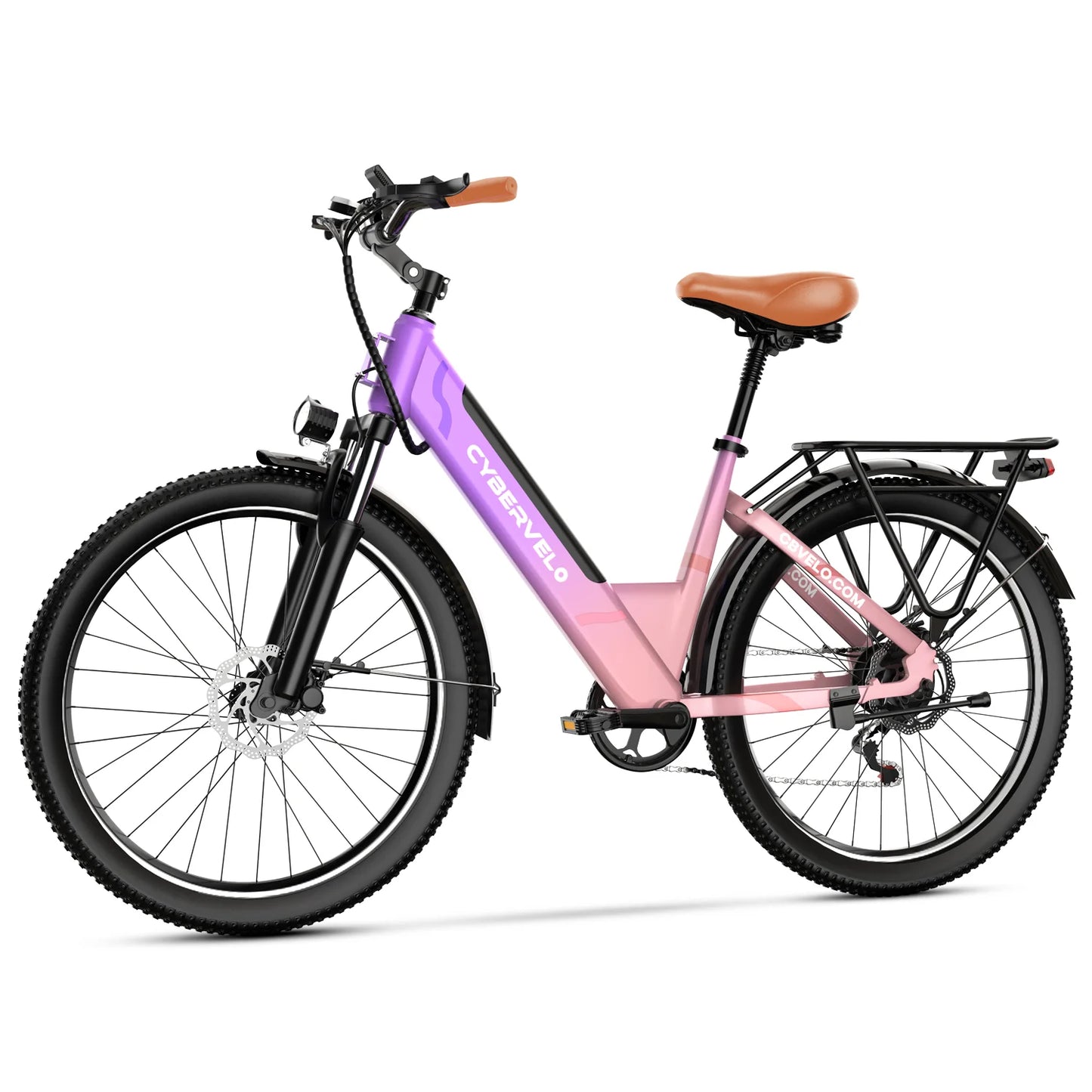 Cybervelo 1000W Peak Bulit-in 48V Battery electric Bike, 7-Speed Adult city cruiser, 26" Step-Thru City Commute E-Bike EK2