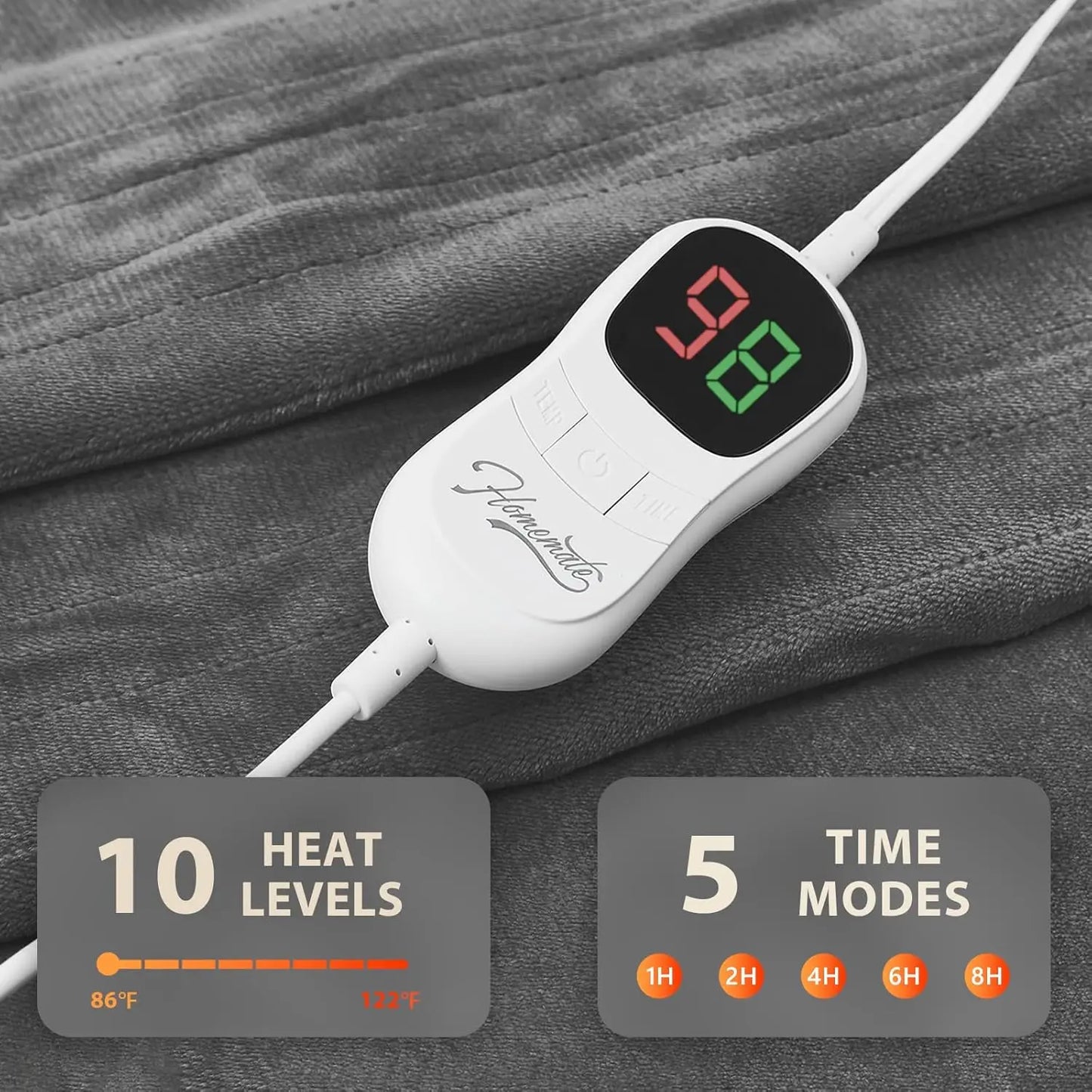 Electric Heated Blanket Twin Size 62x84 Inches with Auto-Off Timer, 10 Heat Levels, Overheat Protection, Flannel Sherpa Material