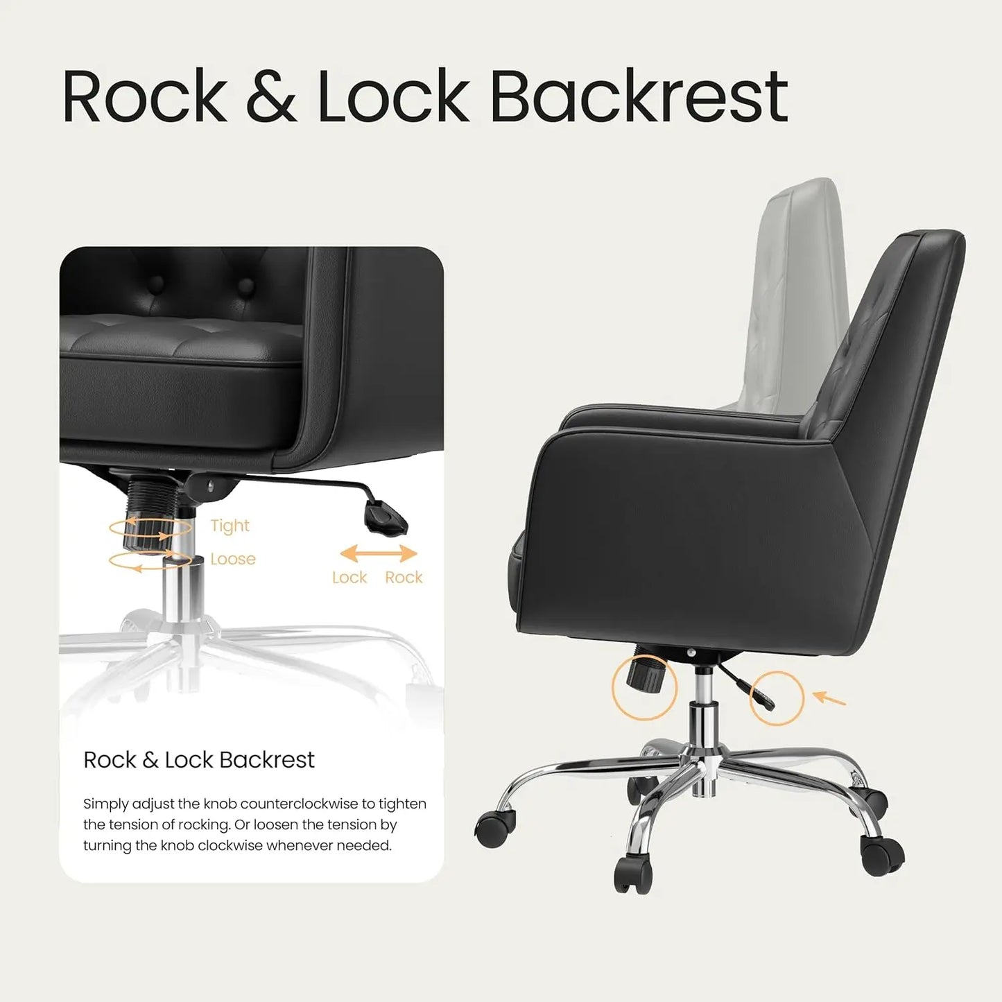 Home Desk Chair with Armrest,Leather Swivel Office Chair Adjustment Height with Wheels,Comfortable Padded Seat,Black