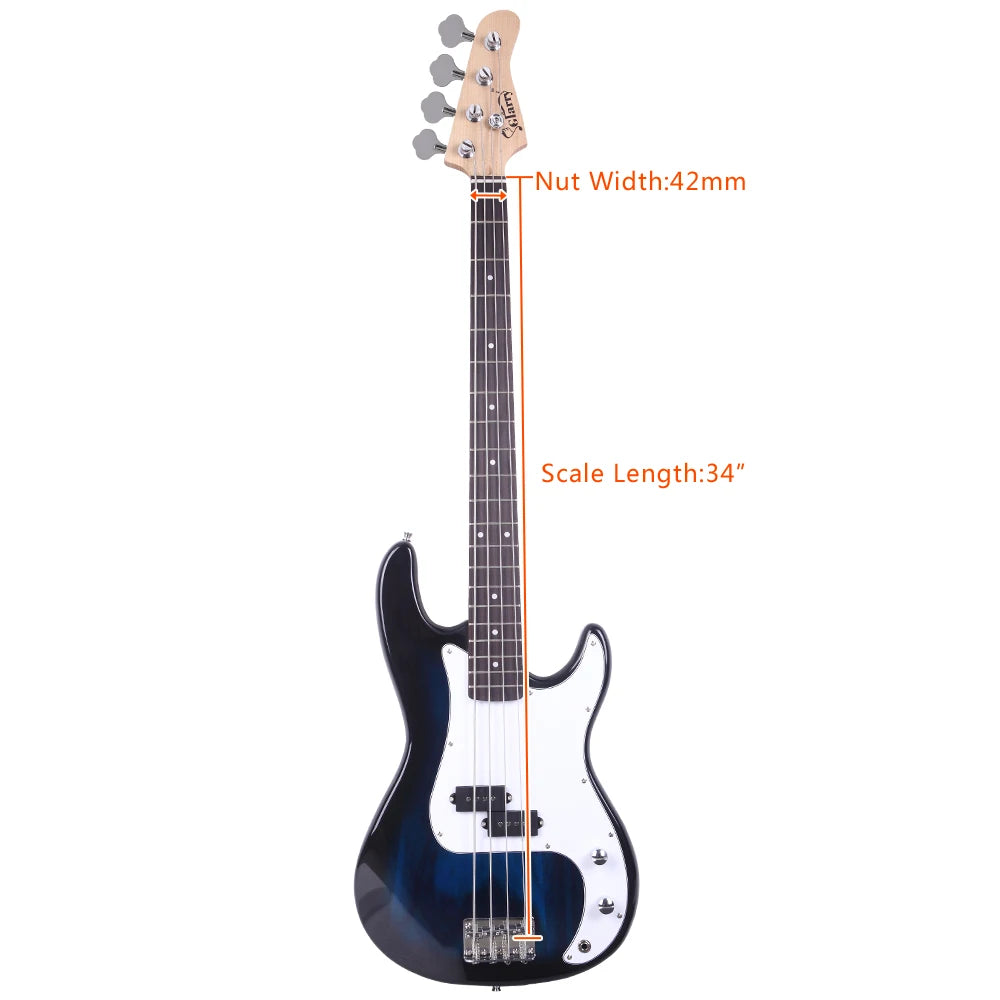 Electric Bass Guitar 4 Strings 20 Frets Electric Bass Set Electric Bass with Belt Cable and Wrench Tool