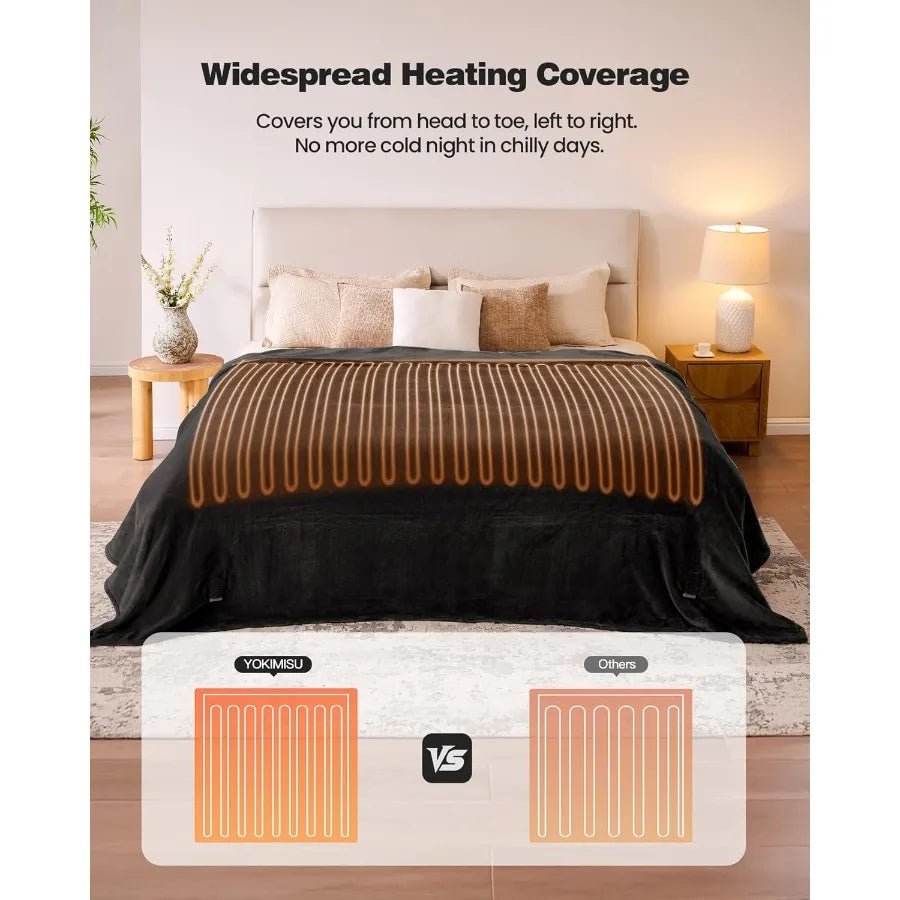 Electric Blanket King- Soft Heating Blanket Dual Control and 9 Heat Levels 10H Timer Soft Flannel to Sherpa Fast Heating Electr