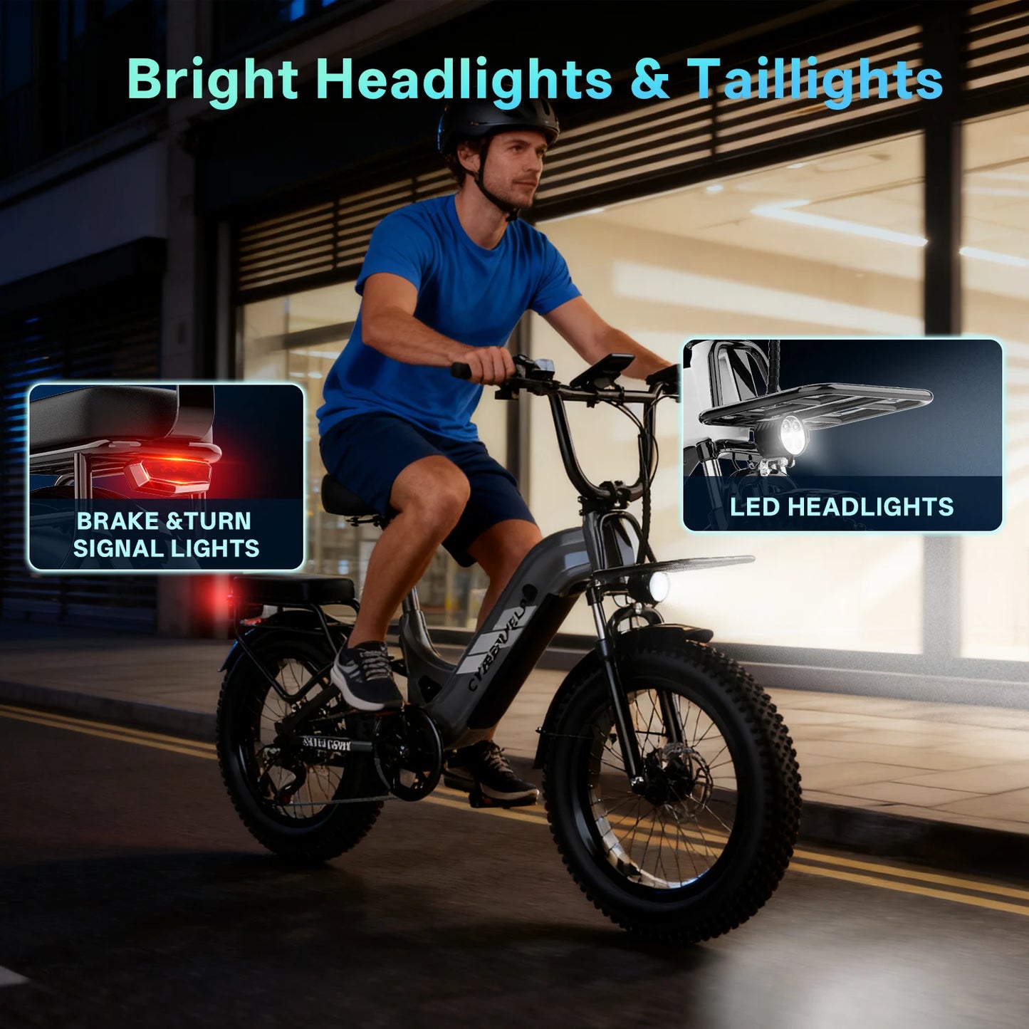 Cybervelo Step-Thru Electric Bike for Adults and Youths, 48V 20AH Removable Battery, 30+MPH, 20" Fat Tire 7-Speed Commuter EK12