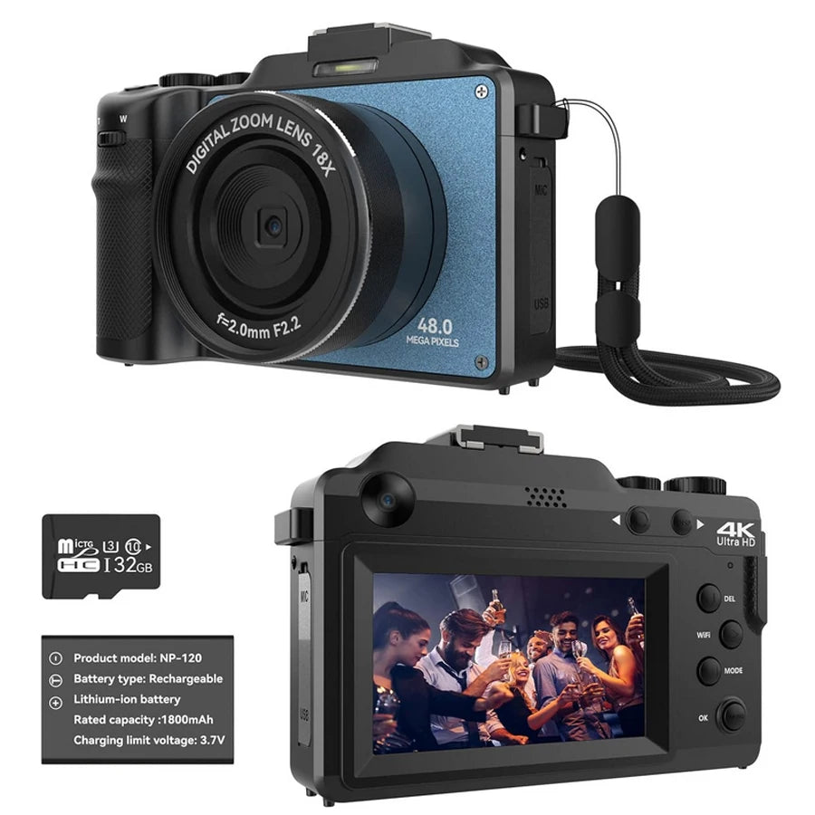 48MP Camera for Photography,4K Digital Camera for Kids and Adults with Front and Rear Dual Cameras,18X Digital Zoom,Built-in 7 C