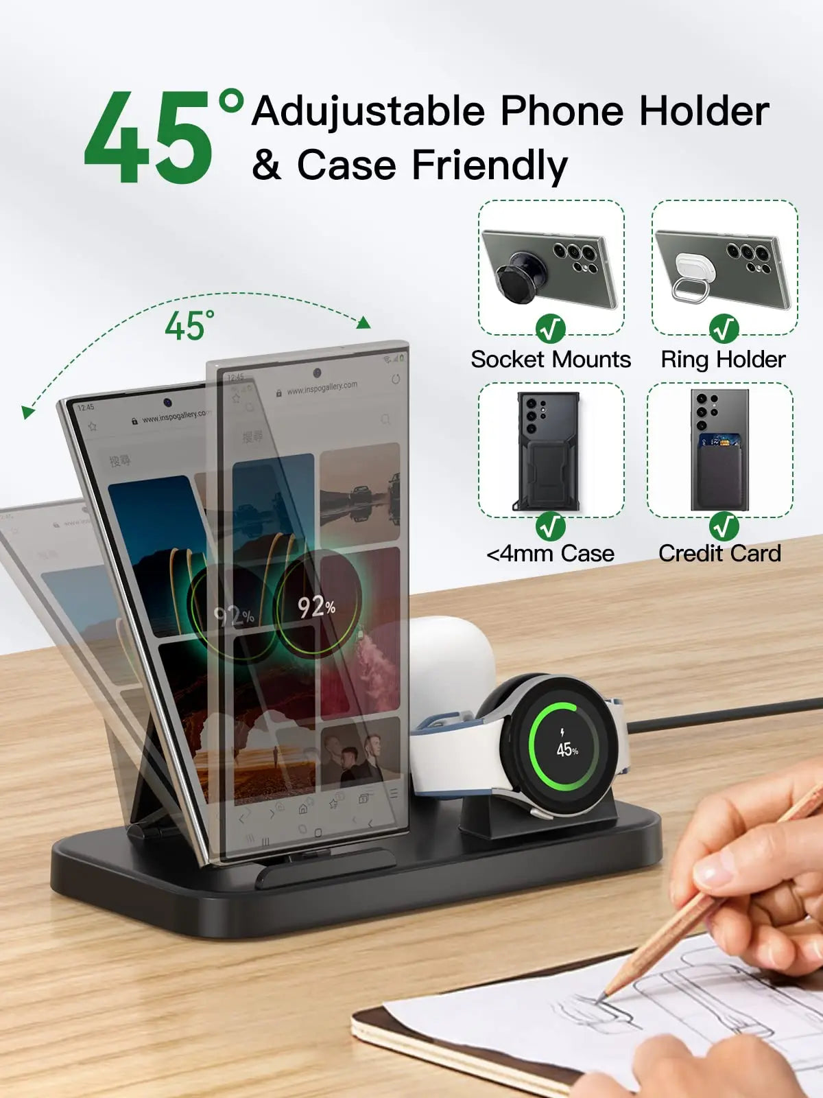3 in 1 Charging Station for Samsung S25 S24 S23 Ultra S22 S20 S21 Wireless Charge Galaxy 5 4 3 Active 2 Watch
