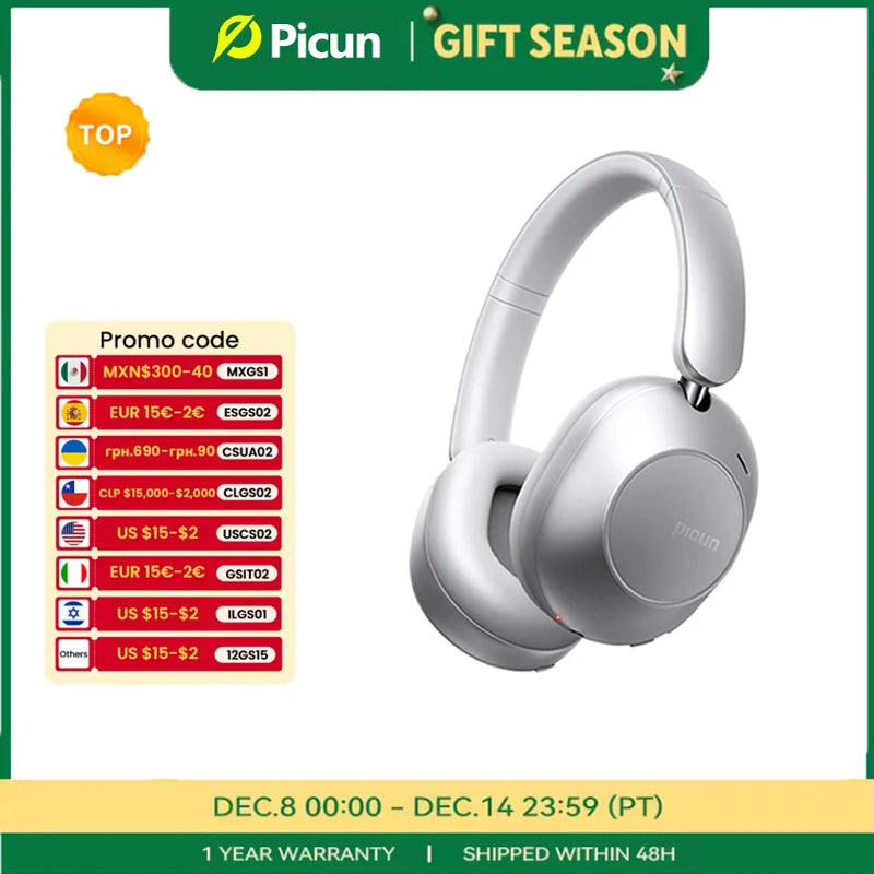 Picun F6 Active Noise Cancelling Bluetooth Headset Hi-Res ANC Head Tracking 3D Audio Wireless Headphones APP Control Low Latency