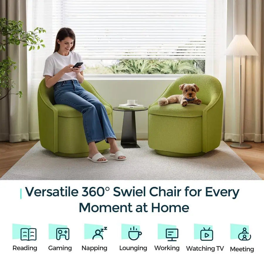 Swivel Accent Chair Set of 2, Comfy Chenille Barrel Chairs with Storage 360 Swivel Modern Armchair for Living Room Bedroom, Smal