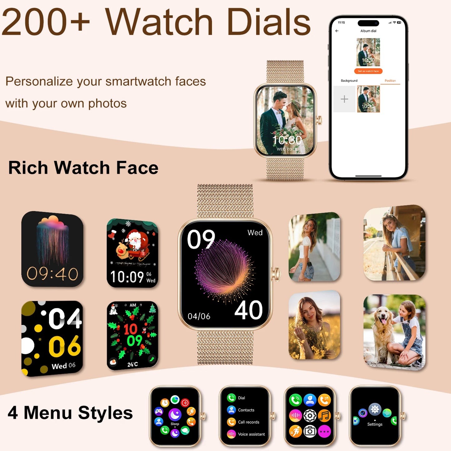 1.85"Smart Watch for Women/Men (Answer/Make Calls)Fitness Tracker Watch for iPhone/Android Phones, Pedometer, QR Code Payment/Sp