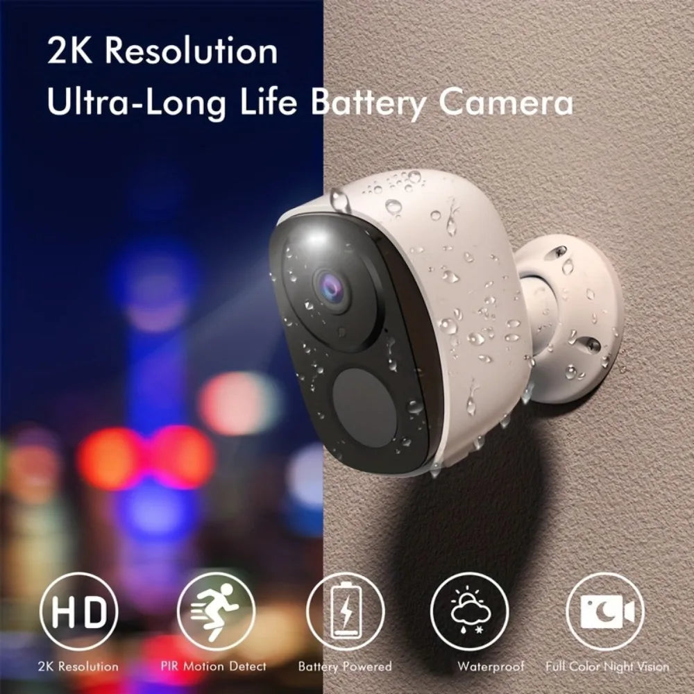 2K Color Night Vision Battery Powered Camera With 2.4GHz WiFi-Solar Panel Not Included,Wire-Free Battery Powered Security Camera