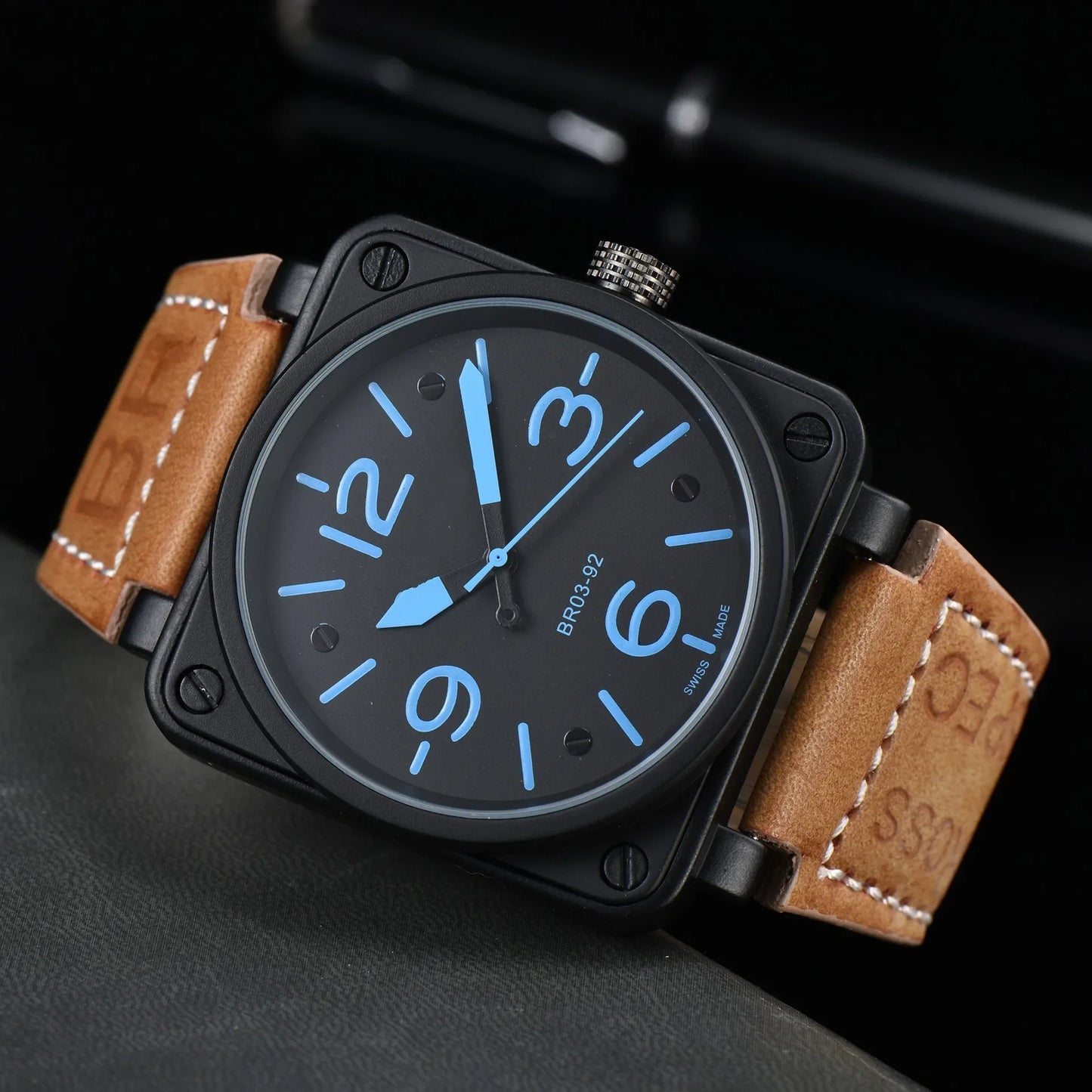 Men Automatic Mechanical Watch Bell Brown Leather Black Ross Rubber 46mm Large Dial Men for Watches AAA Clcok BB