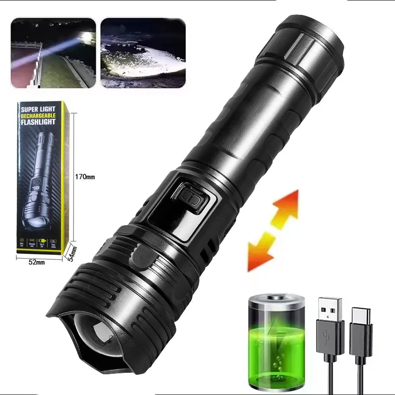 High Power Led flashlight Strong Light Rechargeable Torch Portable Handheld Flashlight Long Range 5km COB Light Camping Hiking