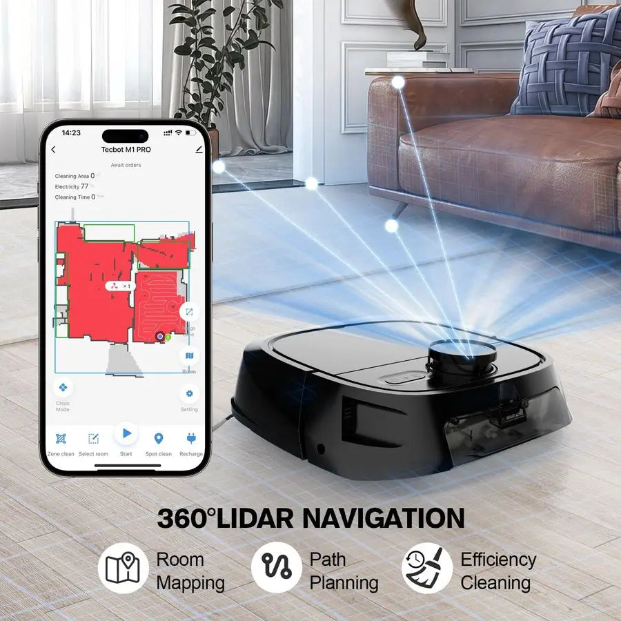 Robot Vacuum and Mop Combo Robotic Vacuum Cleaner for Pets Home Mapping LiDAR Navigation, 6000Pa Suction, Smart NoGo Zone, App a