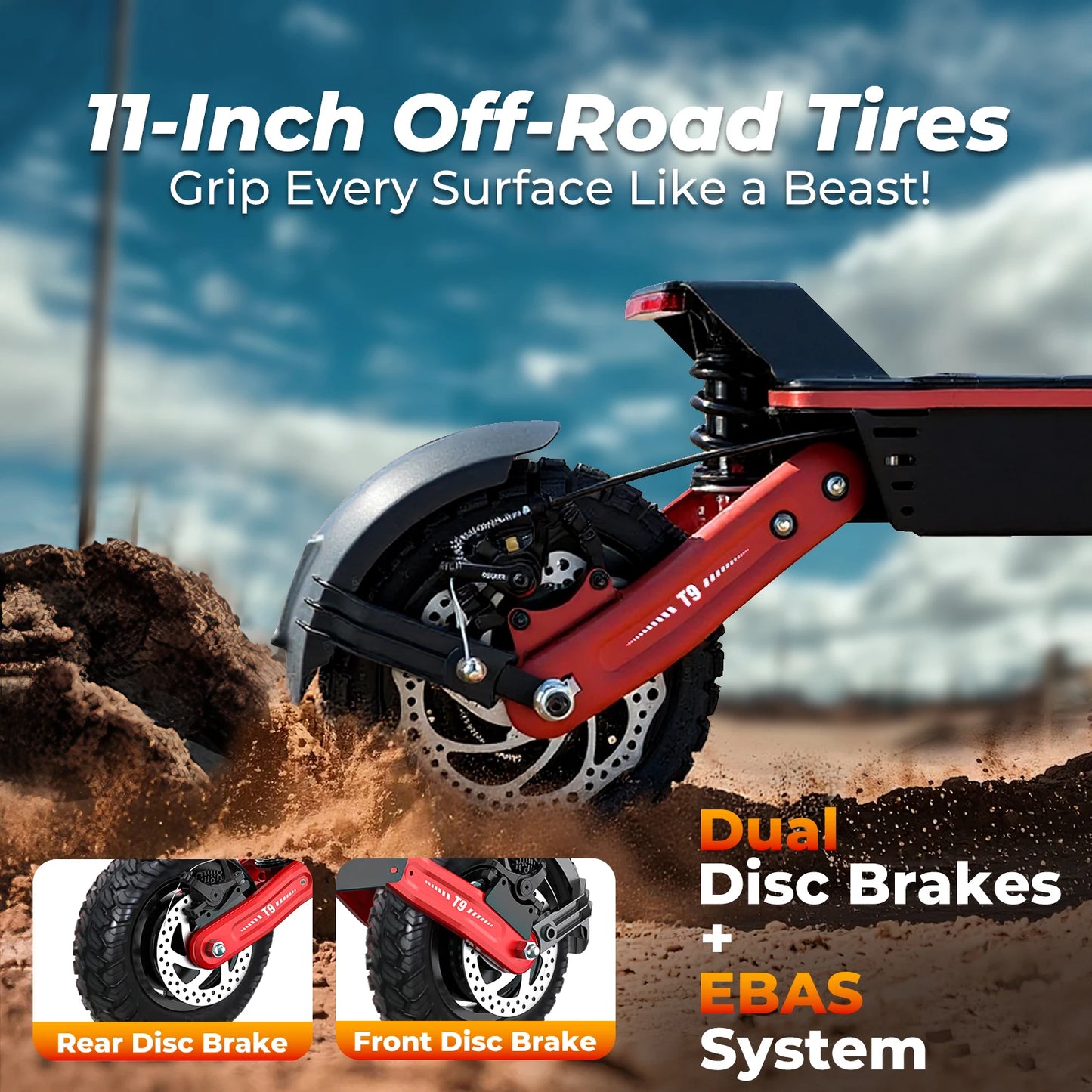 Electric Scooter for Adults, 1200WMotor Fast E Scooter, 11" Off-Road Tires, Up to 28 MPH Top Speed & 20 Miles Long Range, Dual B