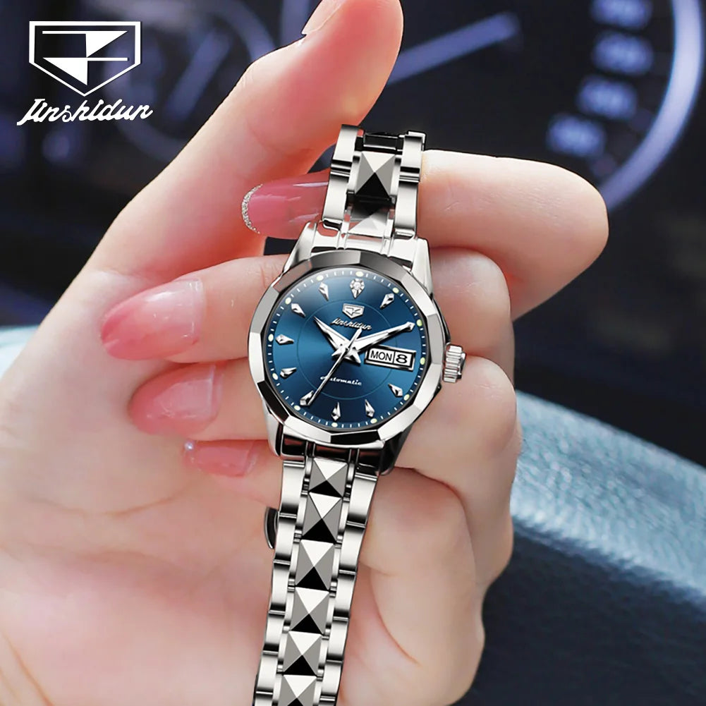 JSDUN Top Romantic Couple Watch Tungsten Steel Strip Imported Movement Imported Movement  Automatic Mechanical Watch for Lovers