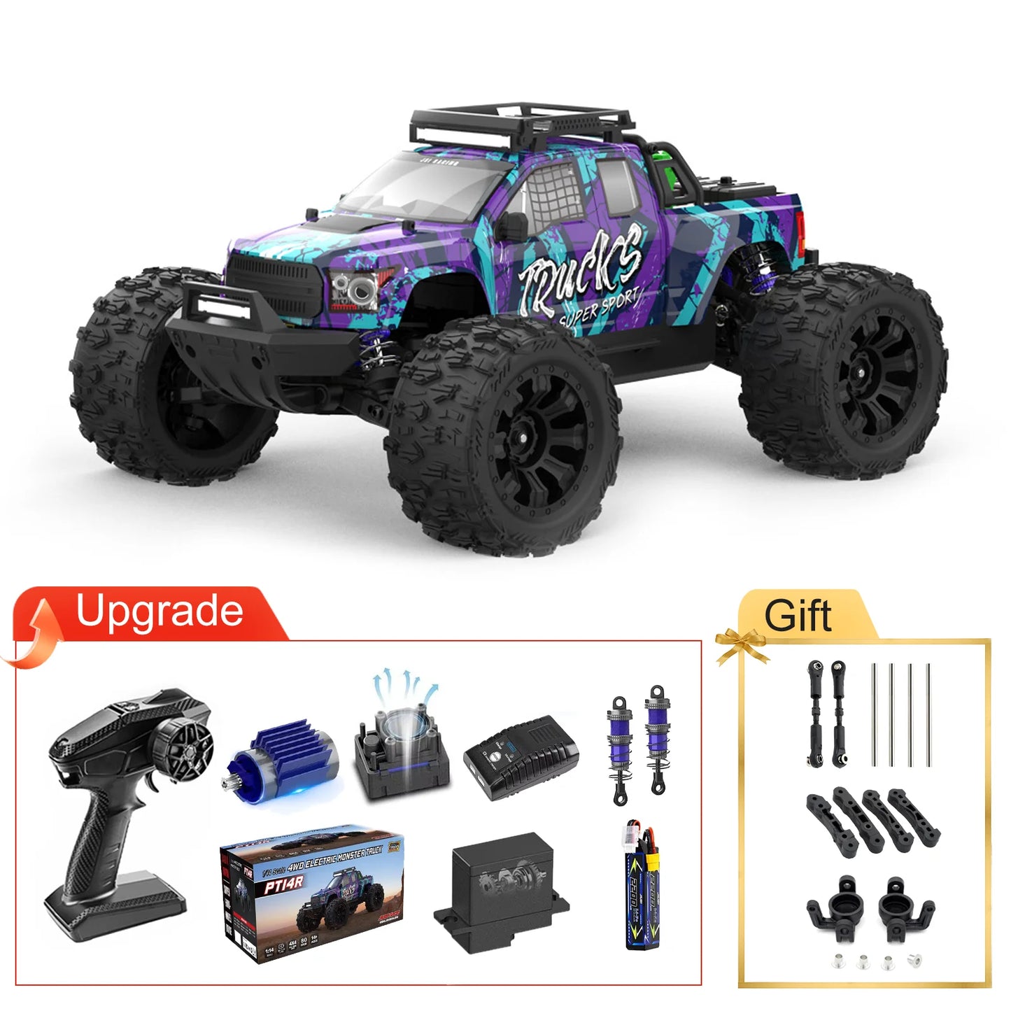 MT14R 1/14 V3 RC Car 80km/h Brushless Off-Road Vehicle Waterproof All-Terrain Remote Control Truggy with 3S 35C 2200mAh RC Truck