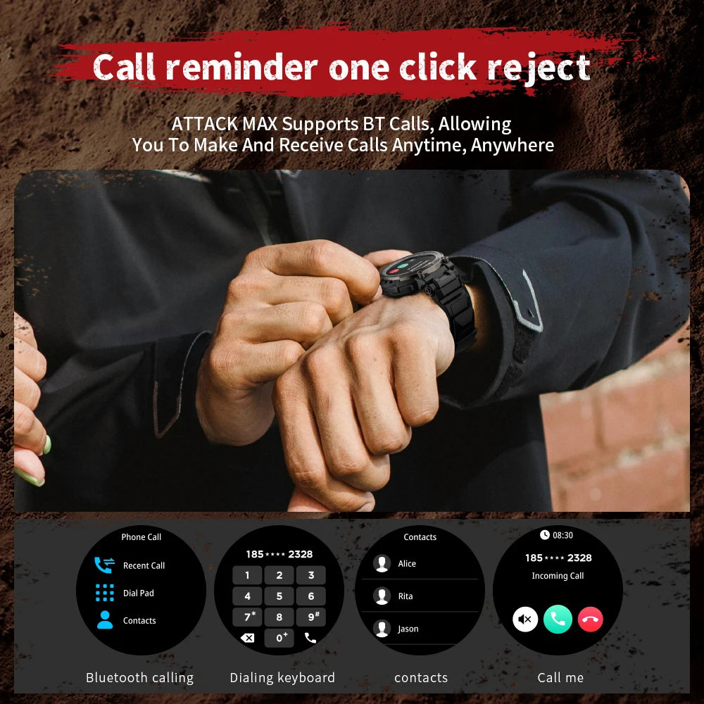 LOKMAT New ATTACK MAX Sport Rugged Smart Watch BT Calls Waterproof Military Smartwatches Heart Rate Monitor Fitness Tracker