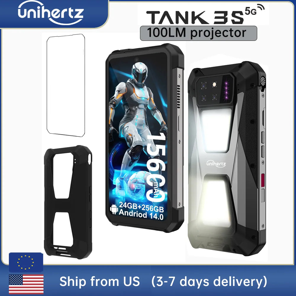 Unihertz 8849 Tank 3s Powered Phone with Projector 24+256GB/32+512GB Dimension 8200 Cellphone 66W 15600mAh Smartphones WiFi 6 5G