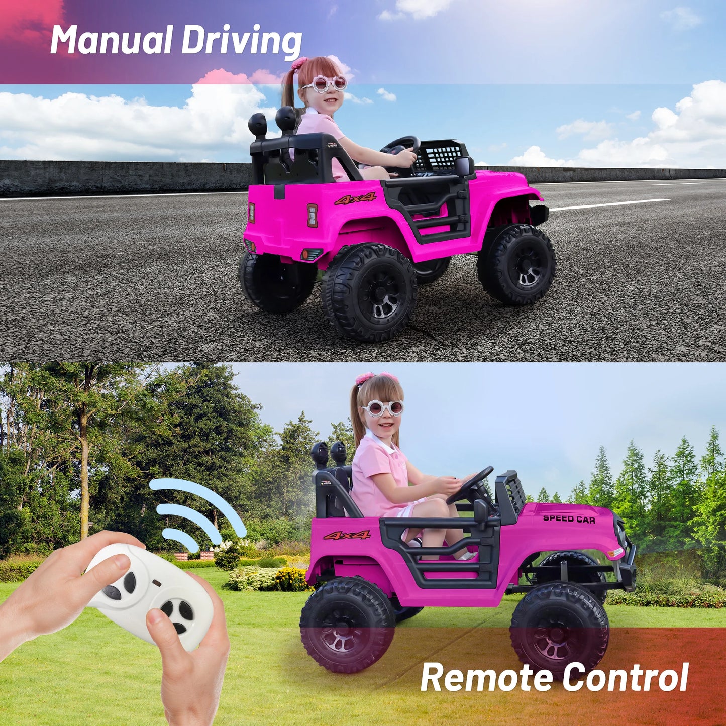 12V Ride On Car, Electric Car for Kids, 12V Ride on Toys, Kids Cars with 3 Speeds Adjustable w/Bluetooth, Parent Remote Control