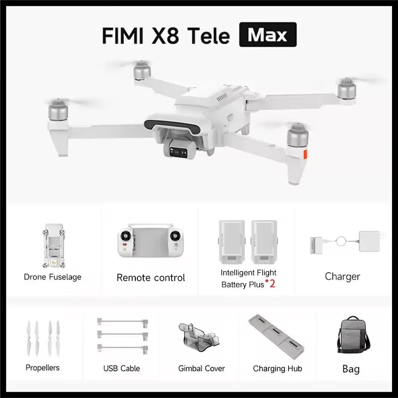 FIMI X8 Tele Max 4K Professional Drone 3-Axis Gimbal with Wide-Angle 30x Hybrid Zoom AI Super Night Mode RC Quadcopter 2025