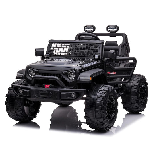 2 Seaters Kids Ride On Truck with Remote Control, 24V 9Ah 20" Large Seat 15.5" Wheels,Electric Riding Car with Led Light Music
