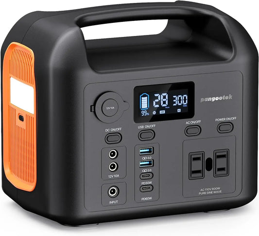 600W Portable Power Station with 299Wh LiFePO4 Battery, Solar Generator, Pure Sine Wave AC Outlets for Camping and Backup
