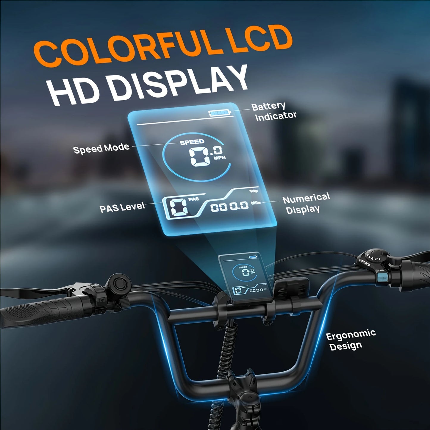 1000W 20x3" Fat Tire Electric Bike 48V 13Ah Removable Battery 20MPH 7-Speed Gears Dual Disc Brakes Adult Moped for Off-Road City