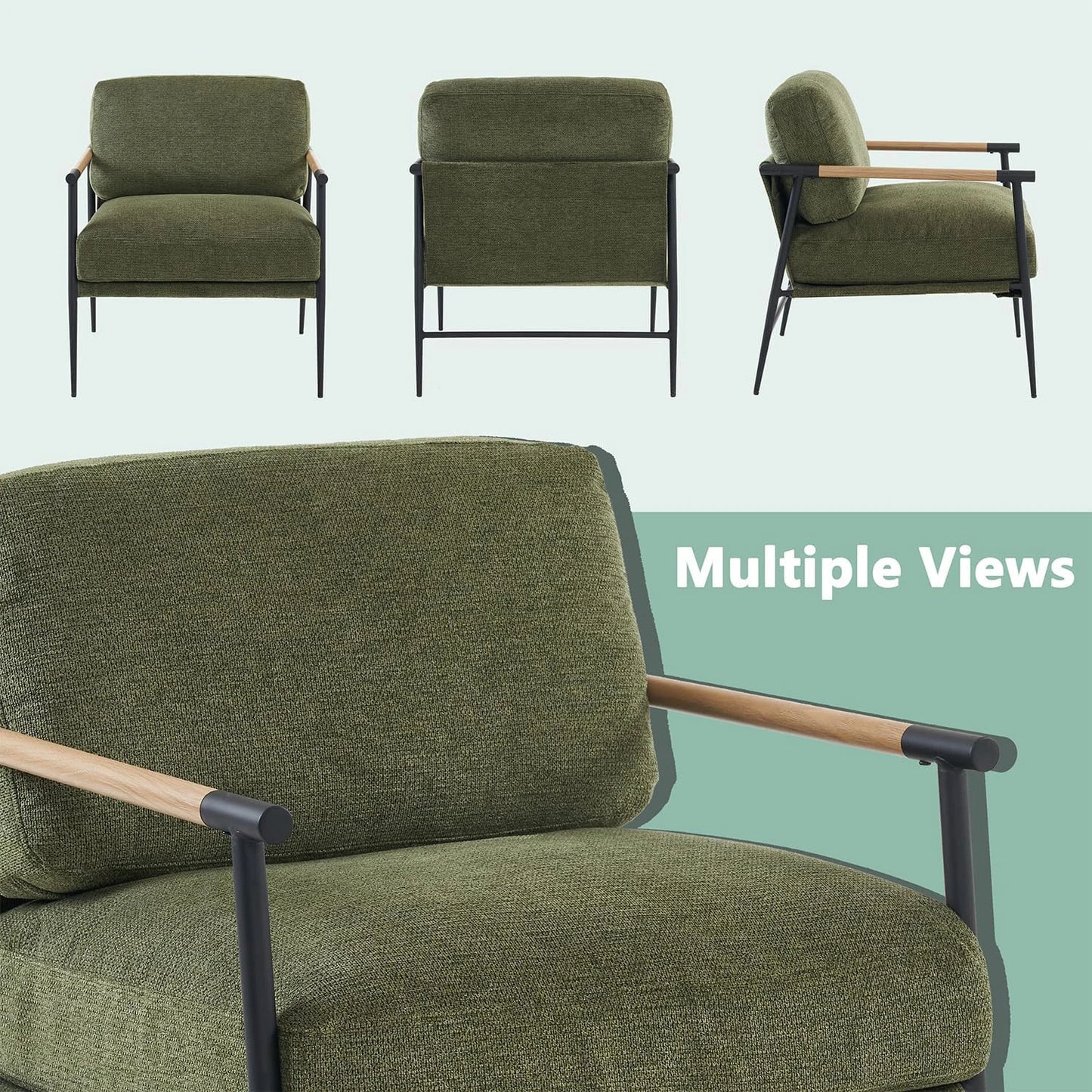 Accent Armchair Lounge Chair Chenille For Living Room Mid Century Modern Accent Chair Club Chair For Reading Room Metal Leg