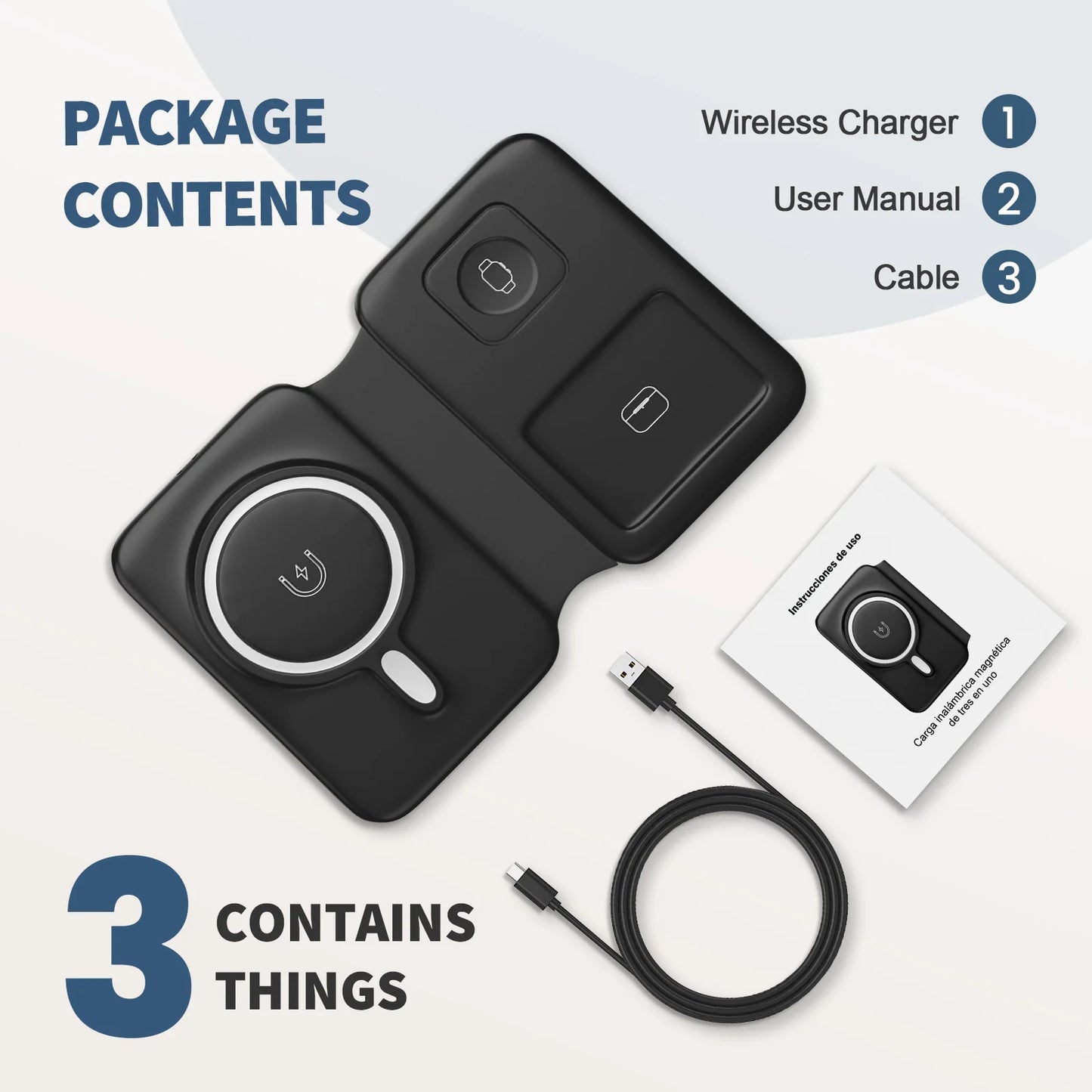 Magnetic Wireless Charger Pad 3 in 1 15W Portable Fast Charging Phone Holder for iPhone 17 1615 14 Pro Max Apple Watch AirPods