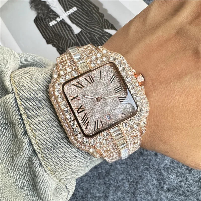 2025 New Luxury Diamond Watch Men Fashion Iced Out Square Colorful Number Watches Hip Hop Bling Jewelry Reloj Hombre for Party