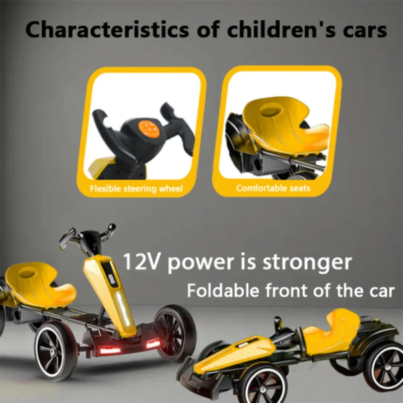 12V Electric Kids Pedal Folder Go Kart, Outdoor Ride On Toy With Adjustable Seat, 4 Non-Slip EVA Wheels Boys And Girls For