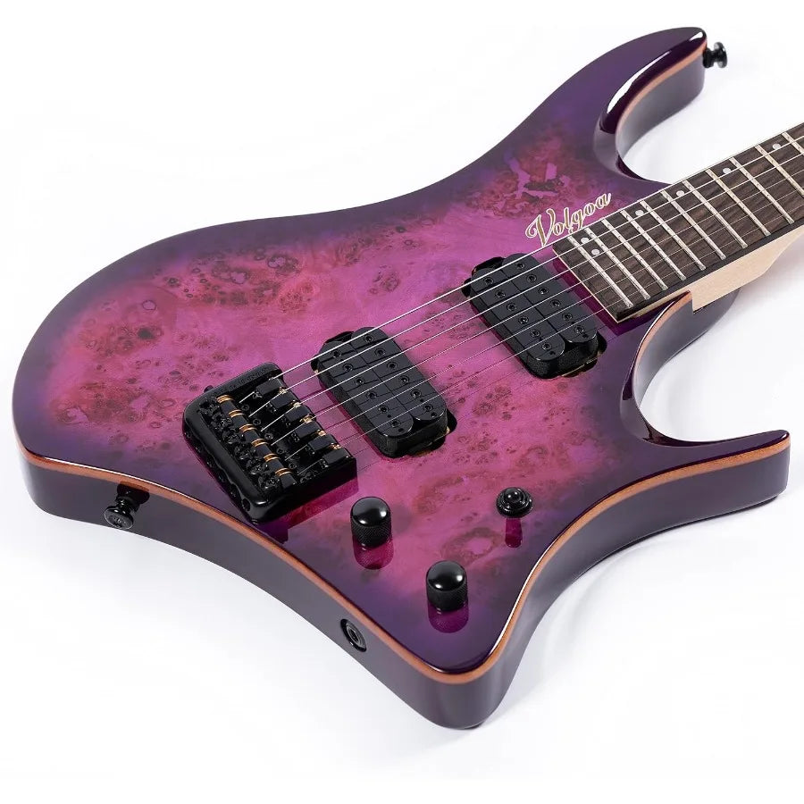 6String Headless Electric Guitar with Flame Maple Veneer and Maple Neck on Mahogany Body for Professional Stage Performance and