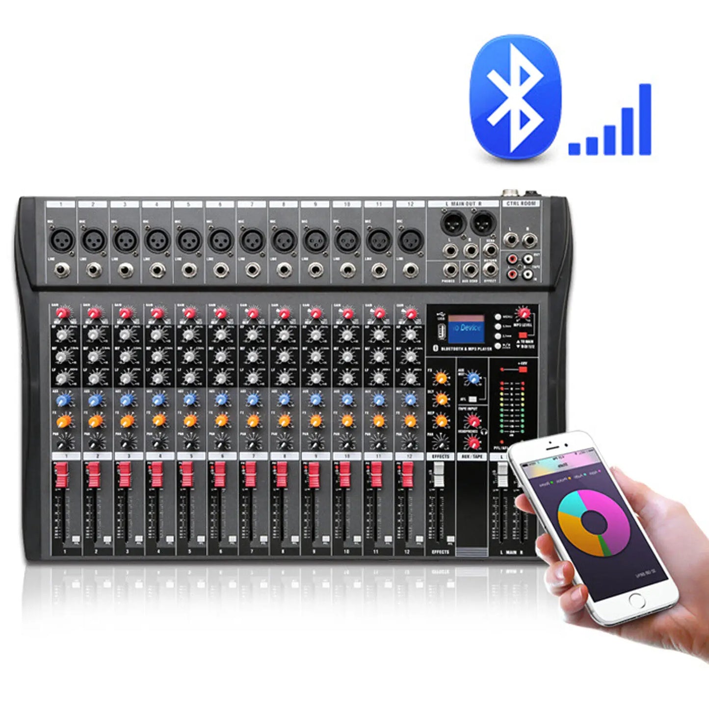 12 CH Channel Studio Audio Mixer Bluetooth USB DJ KTV Sound Board Mixing Console