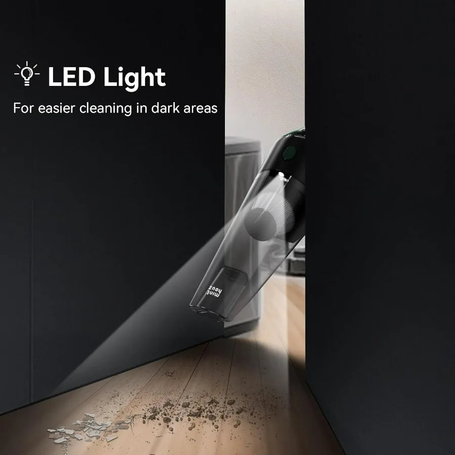 Handheld Vacuum Cordless, Strong Suction Car Vacuum Cleaner with LED Light, Long Runtime Hand Vacuum Cordless Rechargeable, Hand