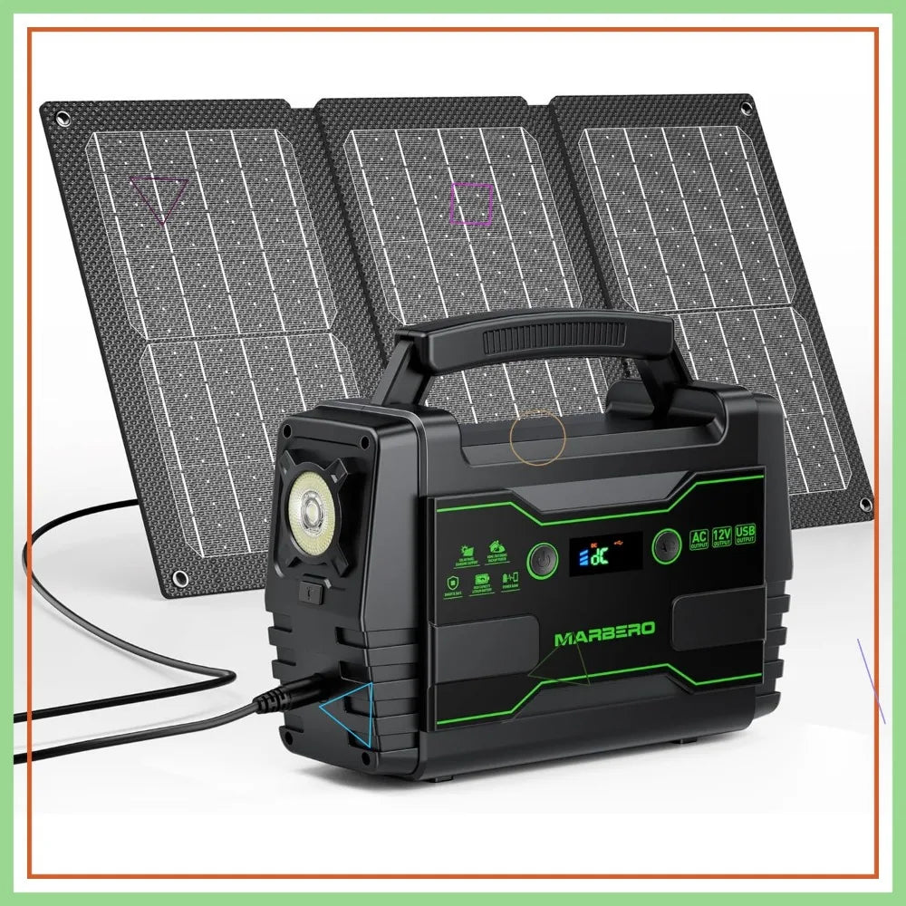 155Wh Solar Generator with 30W Panel, Portable Power Station, 2 AC Outlets, QC3.0 USB, UL Certified for Camping & Travel