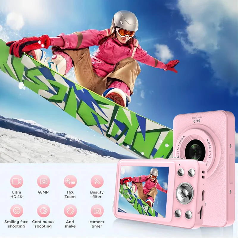 W&O Q3 Mini Digital Photo Camera 48MP 1080P 16X Zoom Child Point and Shoot Vlogging Cameras Vintage Portable Video Photocamera