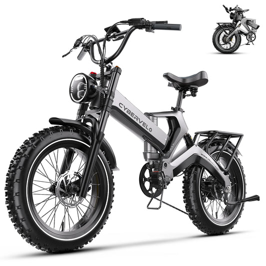 Cybervelo 2000W Peak Folding Electric Bike for Adults, 35MPH 100Miles, 48V 25Ah Removable Battery, 20"x4.0 Fat Tire E-bike EK6