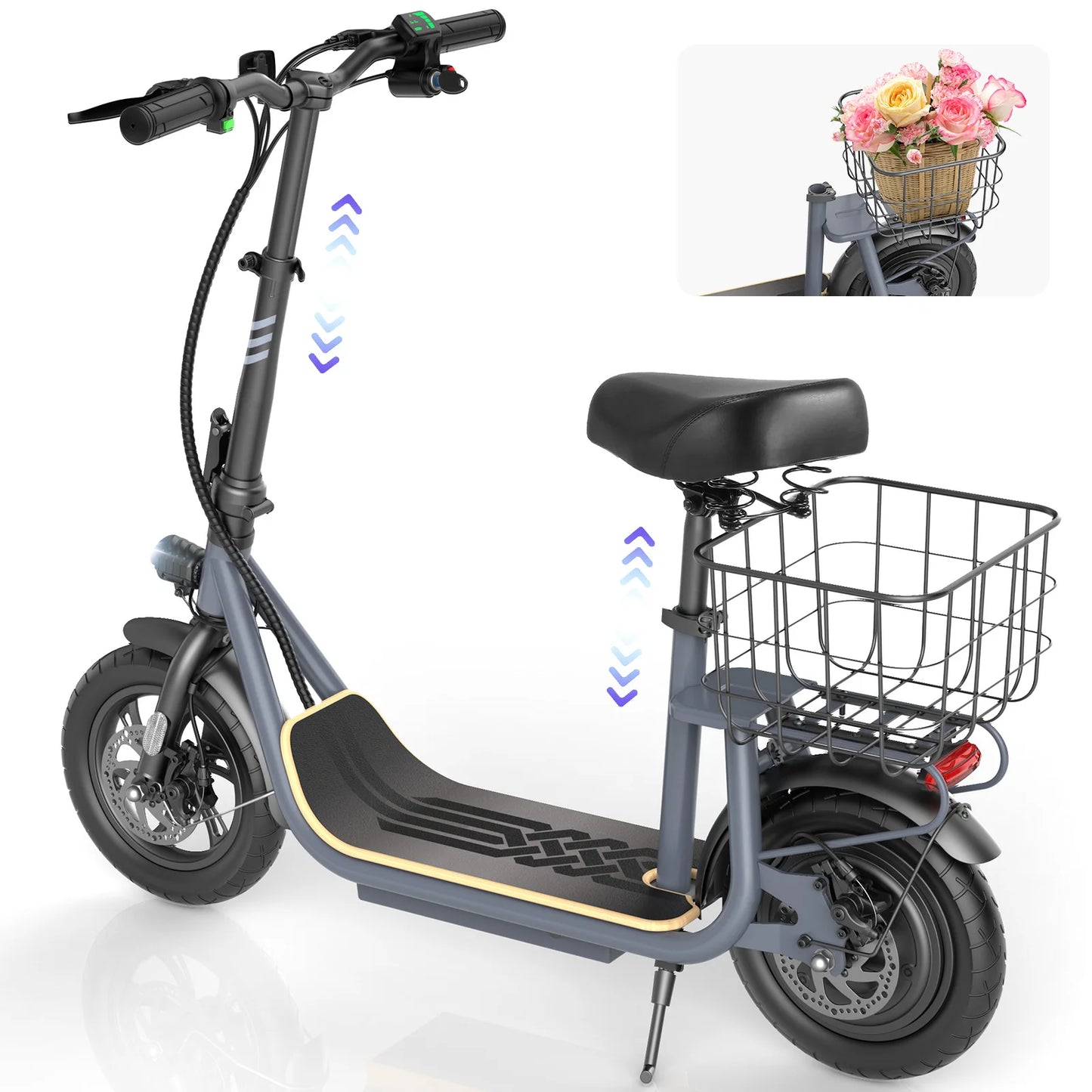 CAROMA Peak 1200W Motor Electric Scooter with Seat,Max 30 Miles Range,Foldable Scooter for Adult Commuting,1 Year Warranty