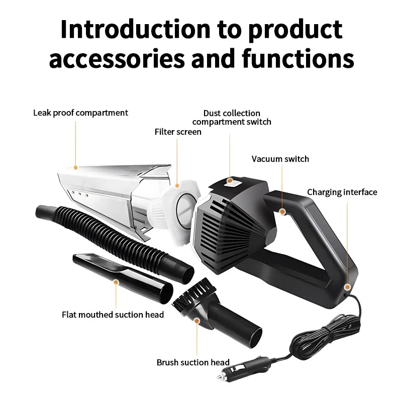 Car vacuum cleaner, portable 35000pa high suction wet and dry vacuum cleaner, car 12V cigarette lighter socket