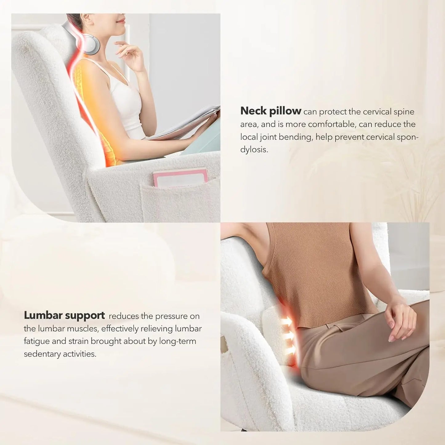 Modern Upholstered Nursery Rocking Chairs, with Side Pocket High Back Teddy Boucle Rocker Chair, Rocking Chair Backrest for Livi