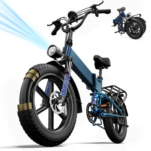 Peak 1500W Foldable Electric Mountain Bike with 48V 13Ah Removable Battery 28MPH 80 Mile Range 20"*4" fat Tire E-bike