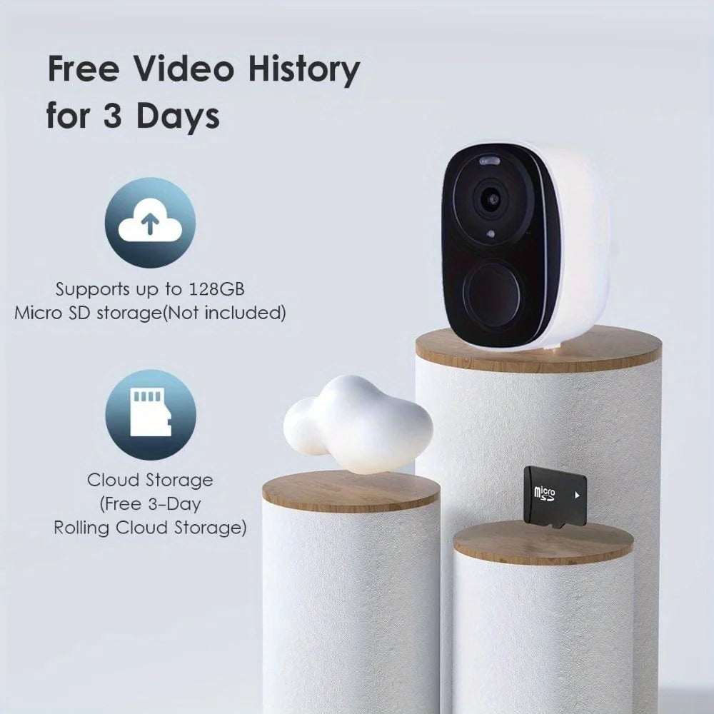 2K Color Night Vision Battery Powered Camera With 2.4GHz WiFi-Solar Panel Not Included,Wire-Free Battery Powered Security Camera