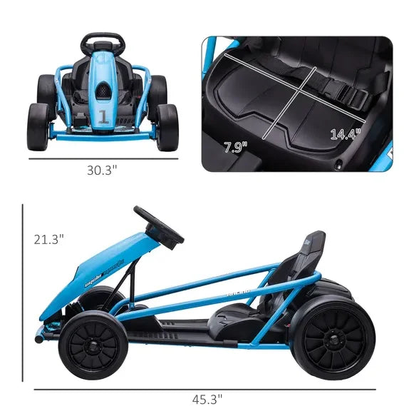 Aosom 24V Electric Go Kart for , Drift Ride-On Racing Go Kart with 2 Speeds, for Boys Girls Aged 8-12 Years Old, Blue