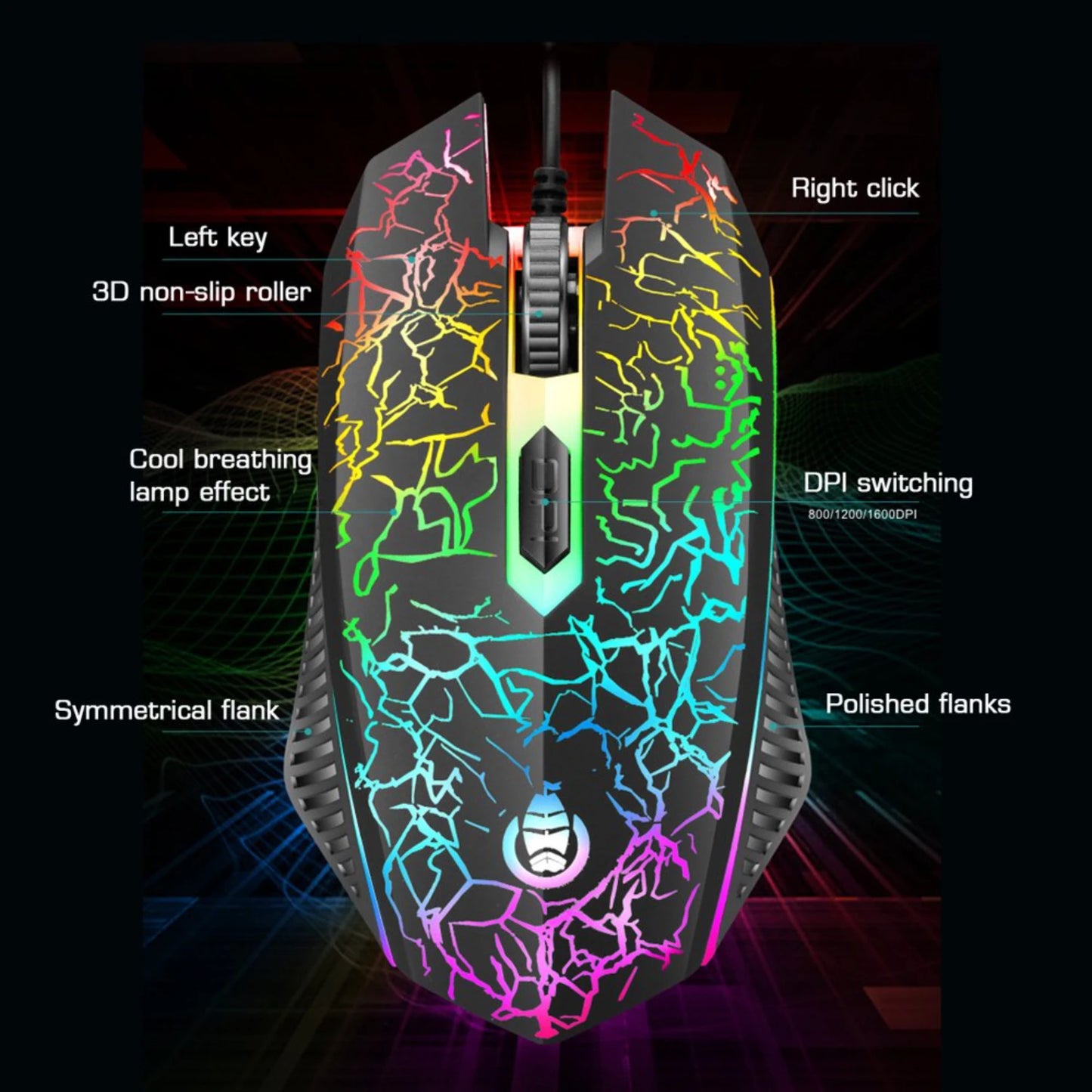 Mechanical Gaming Keyboard & Mouse Combo, Rainbow LED Backlit Set, Multicolor Changing Mouse