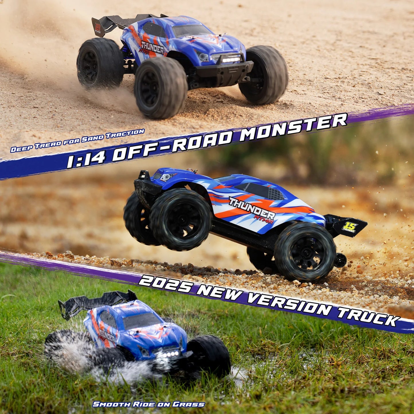 JIUSI MT14R 1/14 Brushless RC Car 25W Fast Charging 80KM/H High Speed Off-road Monster Truck 2.4G Remote Control Car Toy as Gift