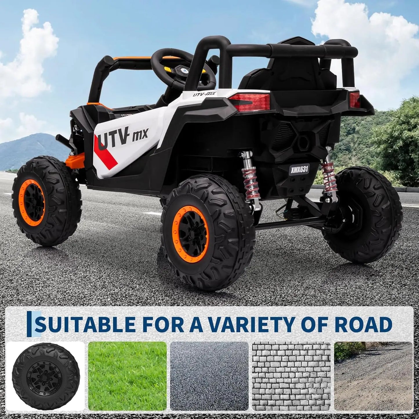 12V UTV Truck Kids Ride On Car Electric Vehicle with 4 Spring Suspension Remote Bluetooth,Music,LED Lights for Ages 3+ Years
