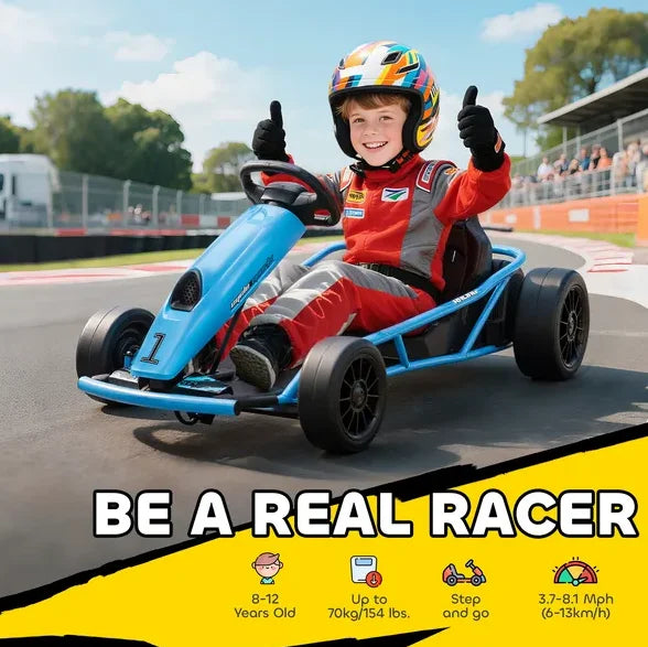 Aosom 24V Electric Go Kart for , Drift Ride-On Racing Go Kart with 2 Speeds, for Boys Girls Aged 8-12 Years Old, Blue