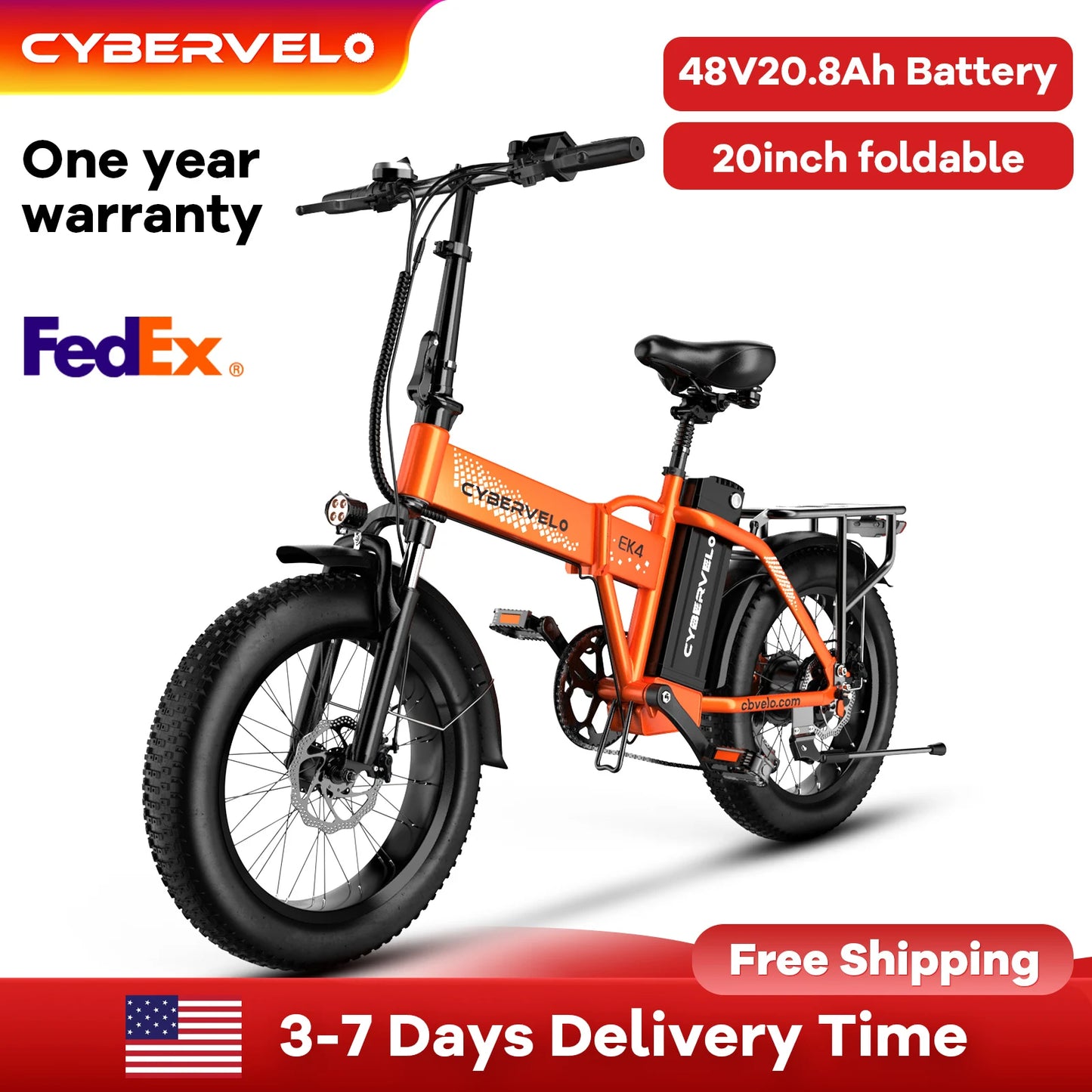 1000W Folding Electric Bike, 48V 20AH Large Removable Battery E Bike, 30+MPH, 80 Miles Max Range, 20" Fat Tire Electric Bike for