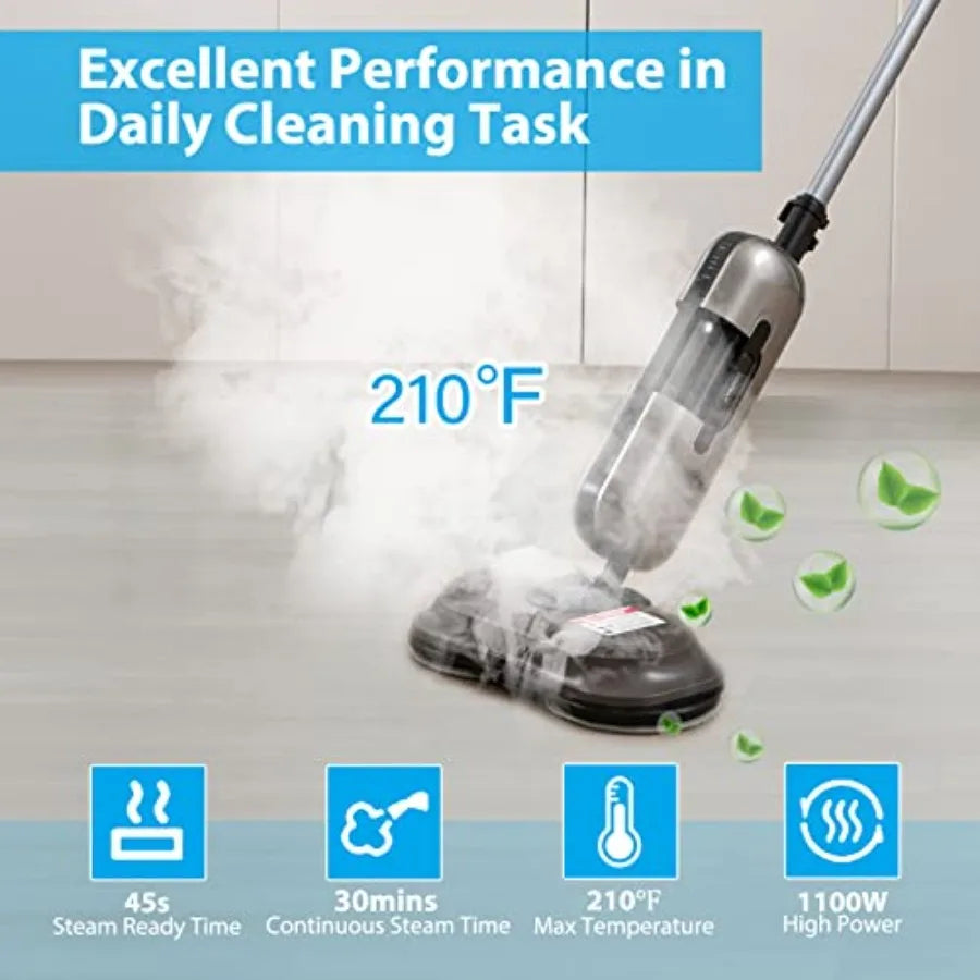 Multipurpose Steam Cleaner 180 Dual Rotating Handheld Steam Mop with 230F Hot Steam 3 Steam Levels 410Ml Water Tank Led