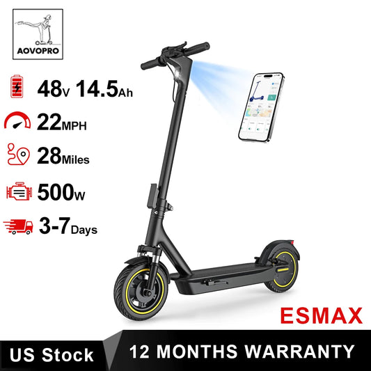 AOVOPRO ESMAX Electric Scooter 500W 22mph Adult APP Smart Scooter 28miles Shock-absorbing Anti-skid Folding Electric Scooter