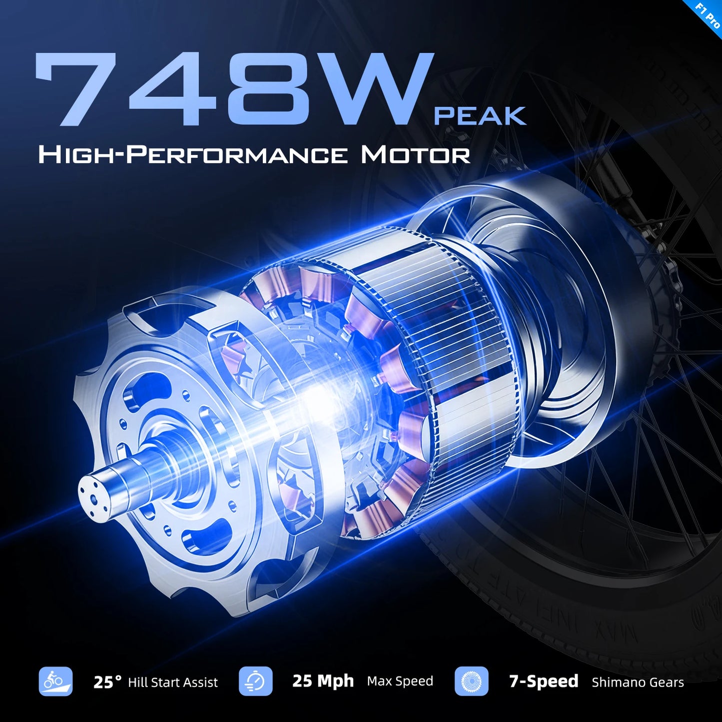 UNIBIKE F1 PRO E-Bike 748W Motor 48V15AH Removable Lithium Battery Dual Hydraulic Brake Electric Bike 20*4-Inch Fat Tire E-Bike