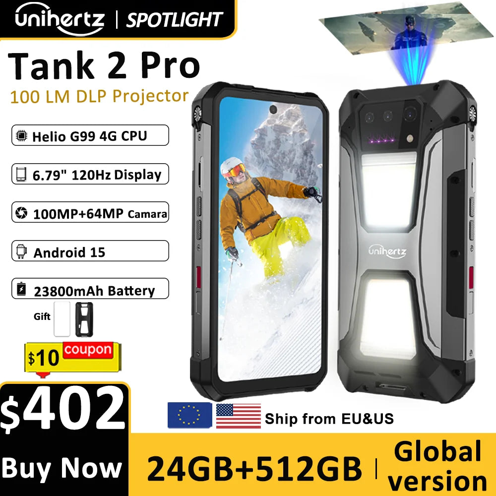 Unihertz 8849 tank 2 Pro rugged phone Android 14 24GB 512GB with 23800mAh battery superior projection 6.79 "FHD waterproof phone